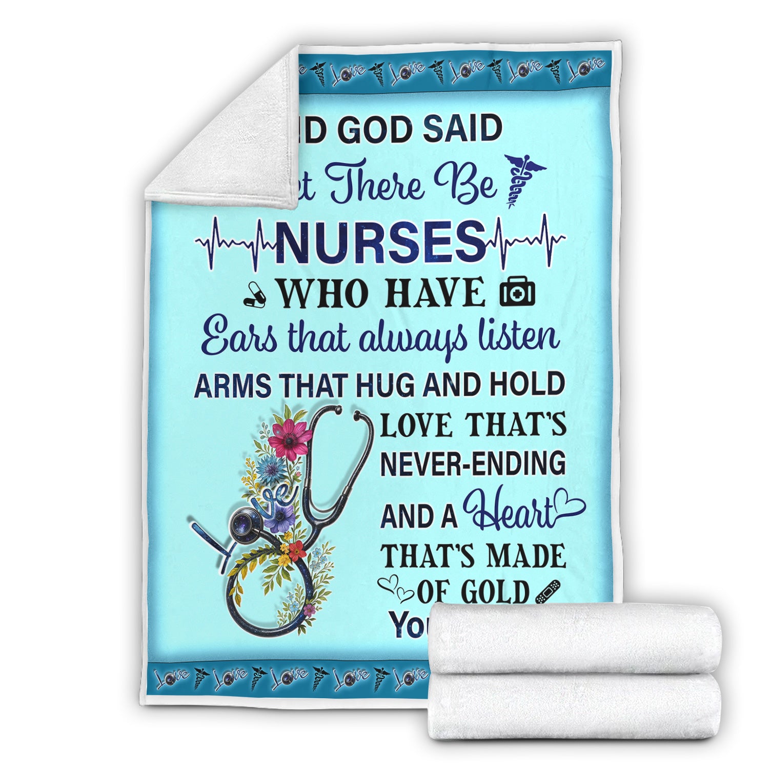 Personalized God Said Let There Be Nurses Blanket - Custom Name Floral Throw for Healthcare Heroes - Christian Gift for RN LPN CNA