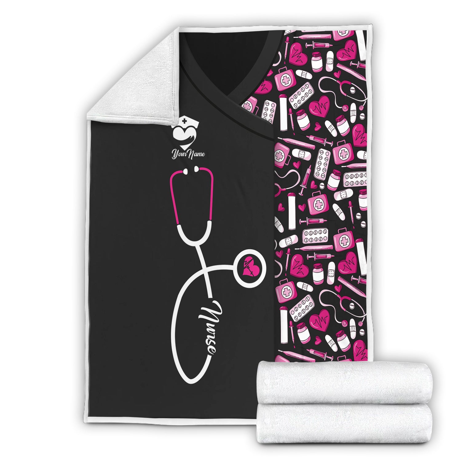 Custom Nurse Blanket - Stethoscope & Medical Design with Heartbeat - Personalized Gift for RN CNA LPN Healthcare Professionals