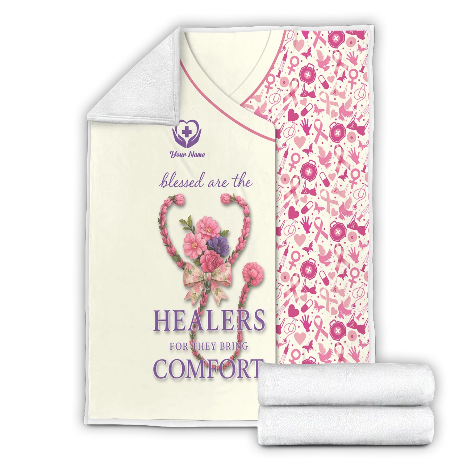 Custom Breast Cancer Awareness Nurse Blanket - Blessed Are the Healers Design - Gift for RN LPN CNA