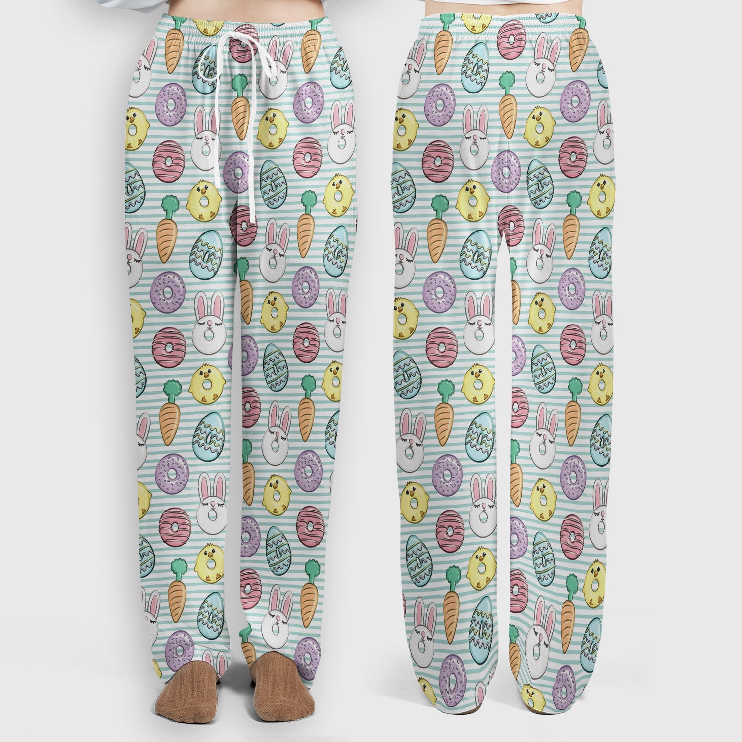 Funny Easter Chick Bunny Pattern Scrub Set, Scrub Pants and V Neck Top