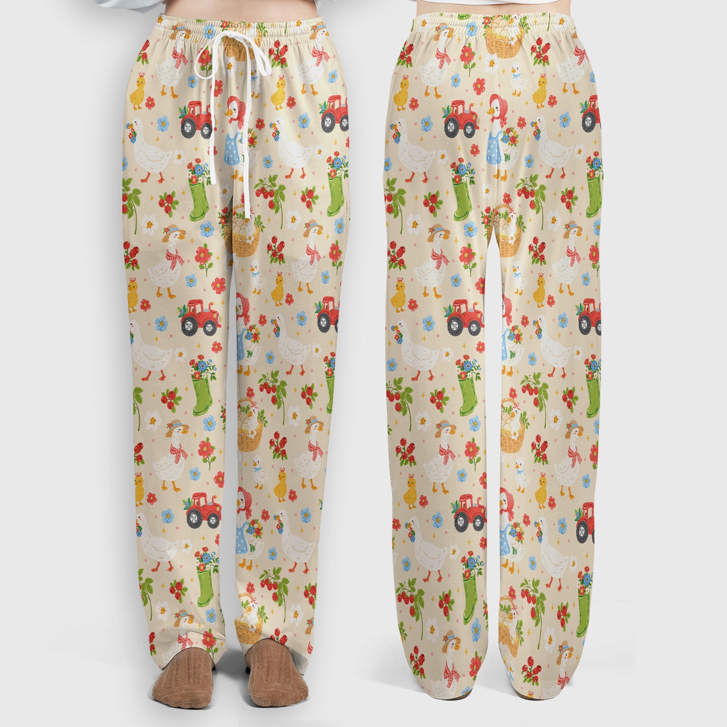 Farm Duck Chicken Tractor Flower Basket Scrub Top, Breathable Fabrics Nursing Uniform