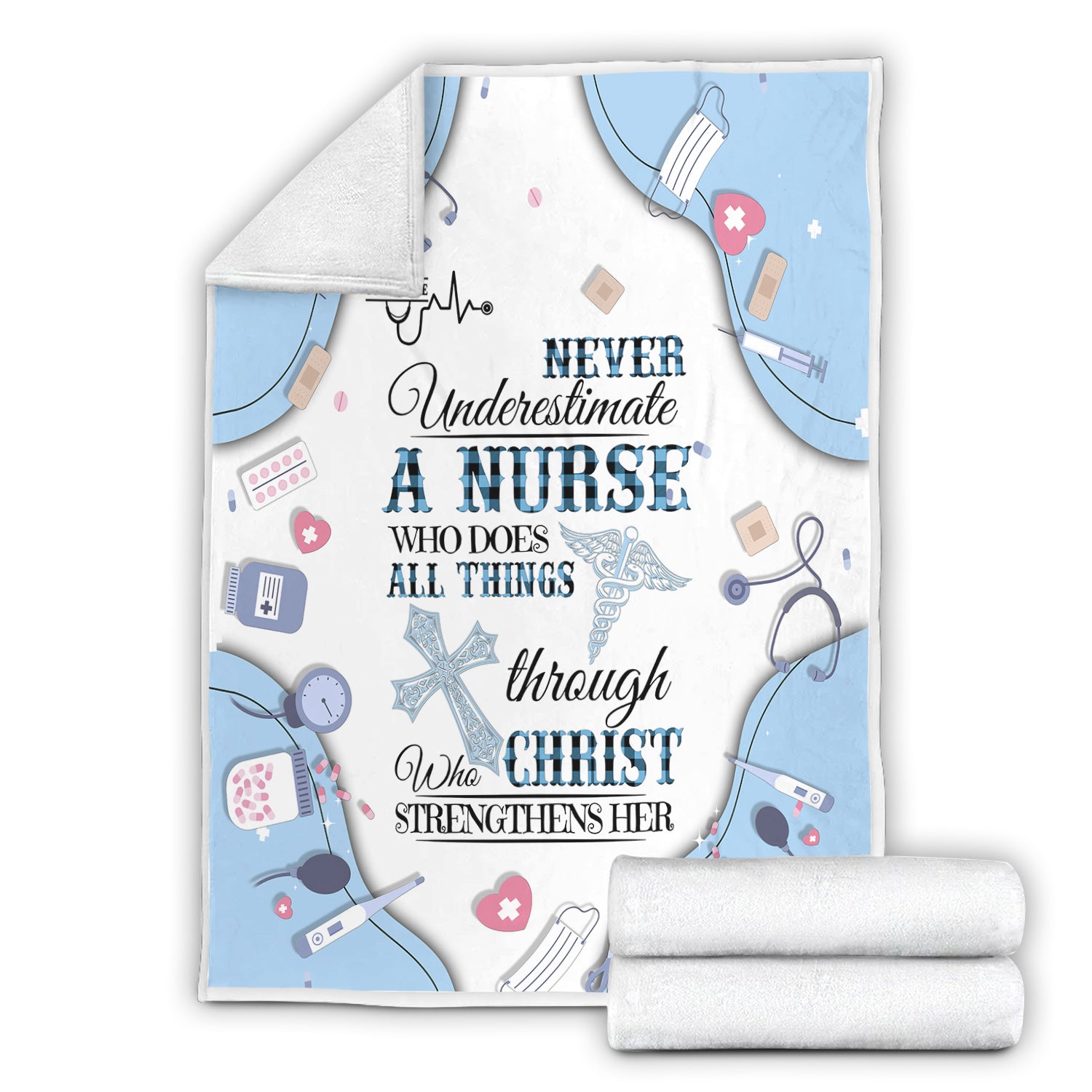 Custom Name Faith Nursing Blanket for Women - Personalized Religious Gift for RN LPN CNA Hospital Staff - All Things Through Christ Quote