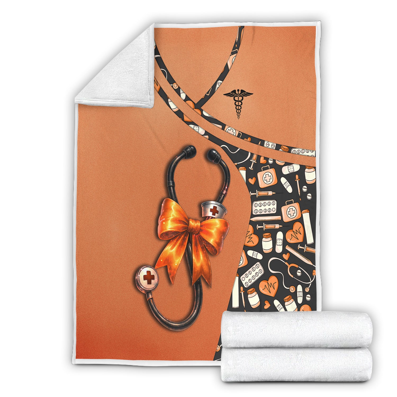 Personalized Funny Nurse Fall Throw Blanket - Medical Pattern & Stethoscope Bow Design - Halloween Gift for RN LPN CNA