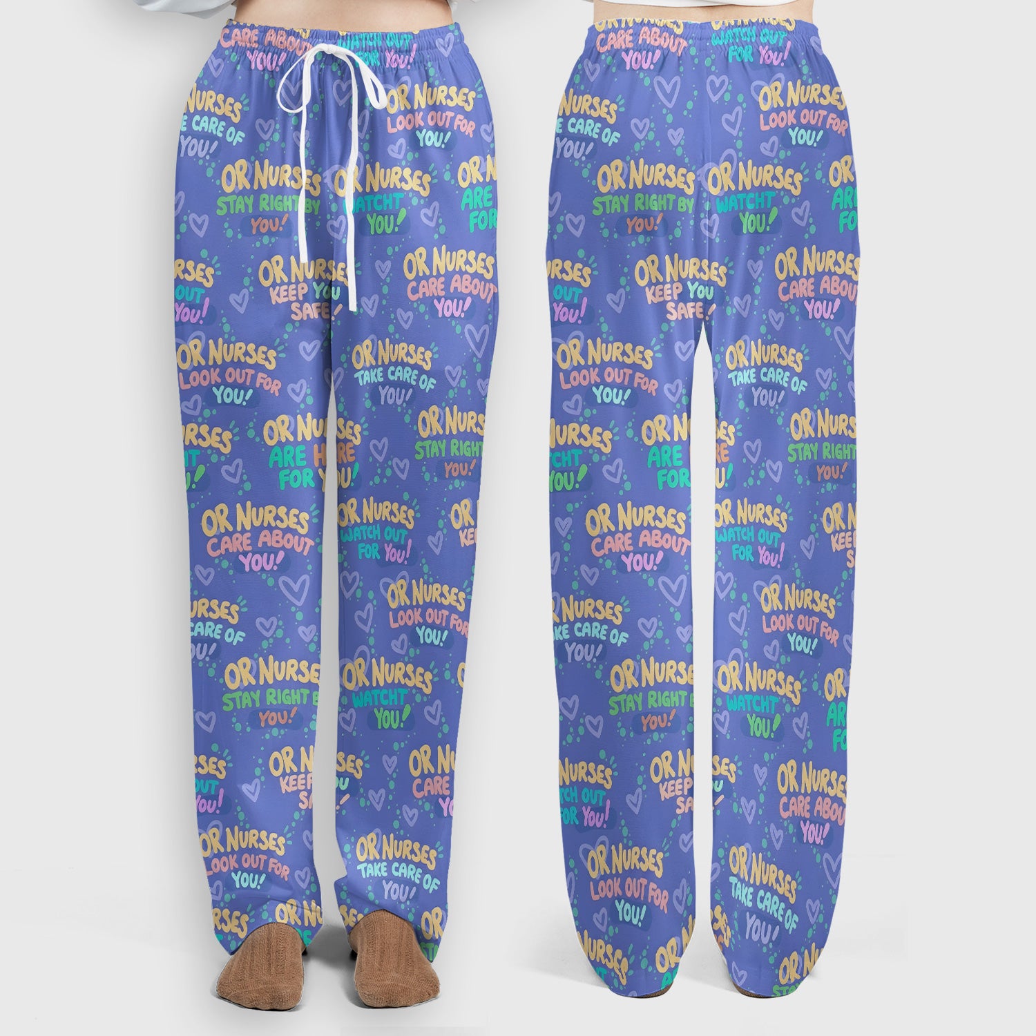 Inspirational Nurse Quote Care Message Pattern Scrub Set, Scrub Pants and V Neck Top