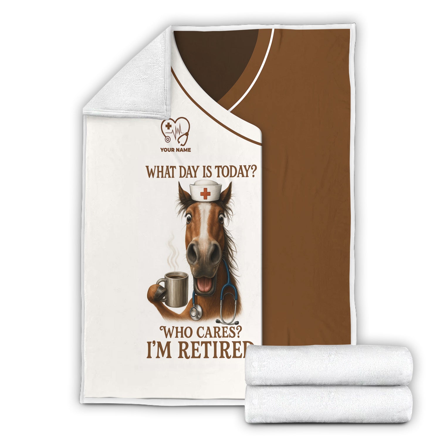 Funny Nurse Retirement Blanket - What Day Is Today? Who Cares I‰Ûªm Retired - Gift for Retired RN LPN with Horse & Coffee Design