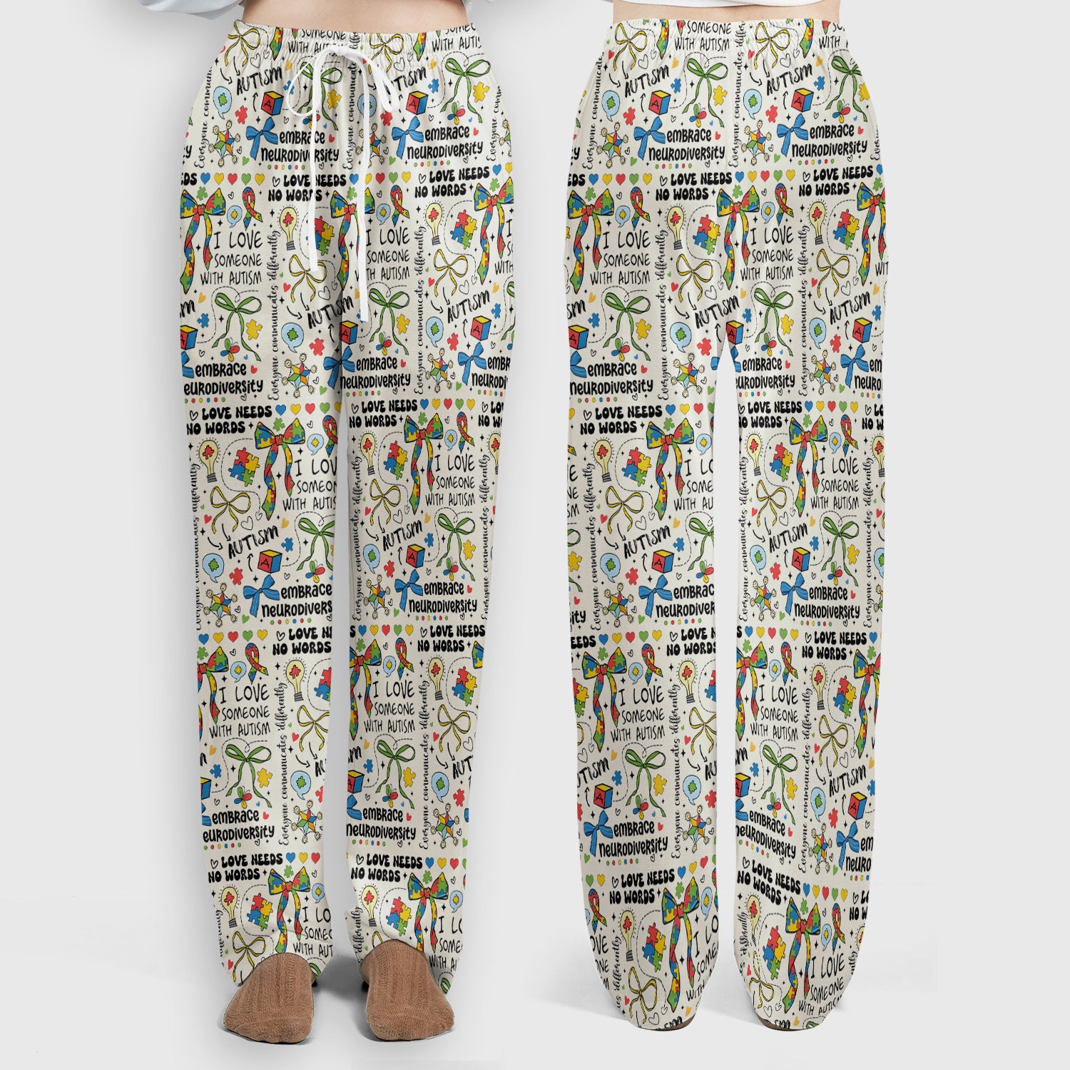 Autism Awareness Puzzle Ribbon Pattern Scrub Set, Scrub Pants and V Neck Top