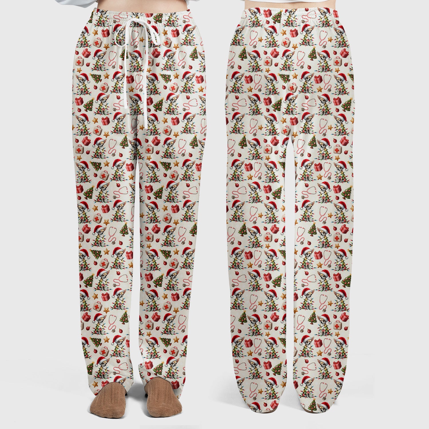 Funny Chihuahua Nurse Scrub Set, Christmas Dog Pattern Scrub With Top And Pants, Holiday Scrubs for RN, LPN, CNA, Vet Tech Gift