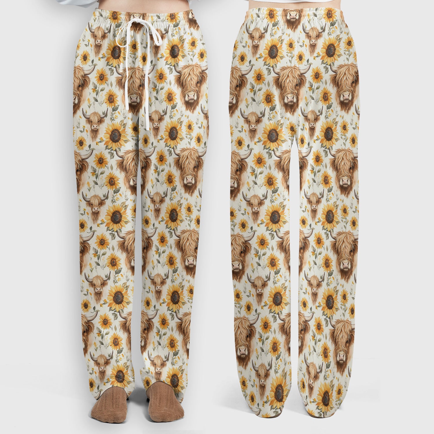 Highland Cow Sunflower Scrub Set, Rustic Farmhouse Scrub Pants and V Neck Top