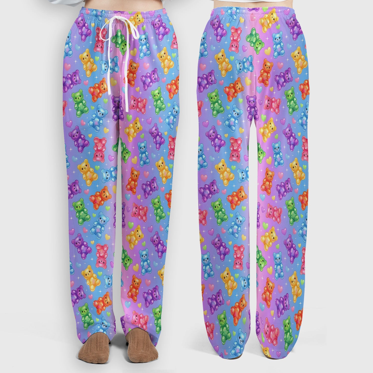 Colorful Gummy Bear Pattern Scrub Set, Scrub Pants and V Neck Top