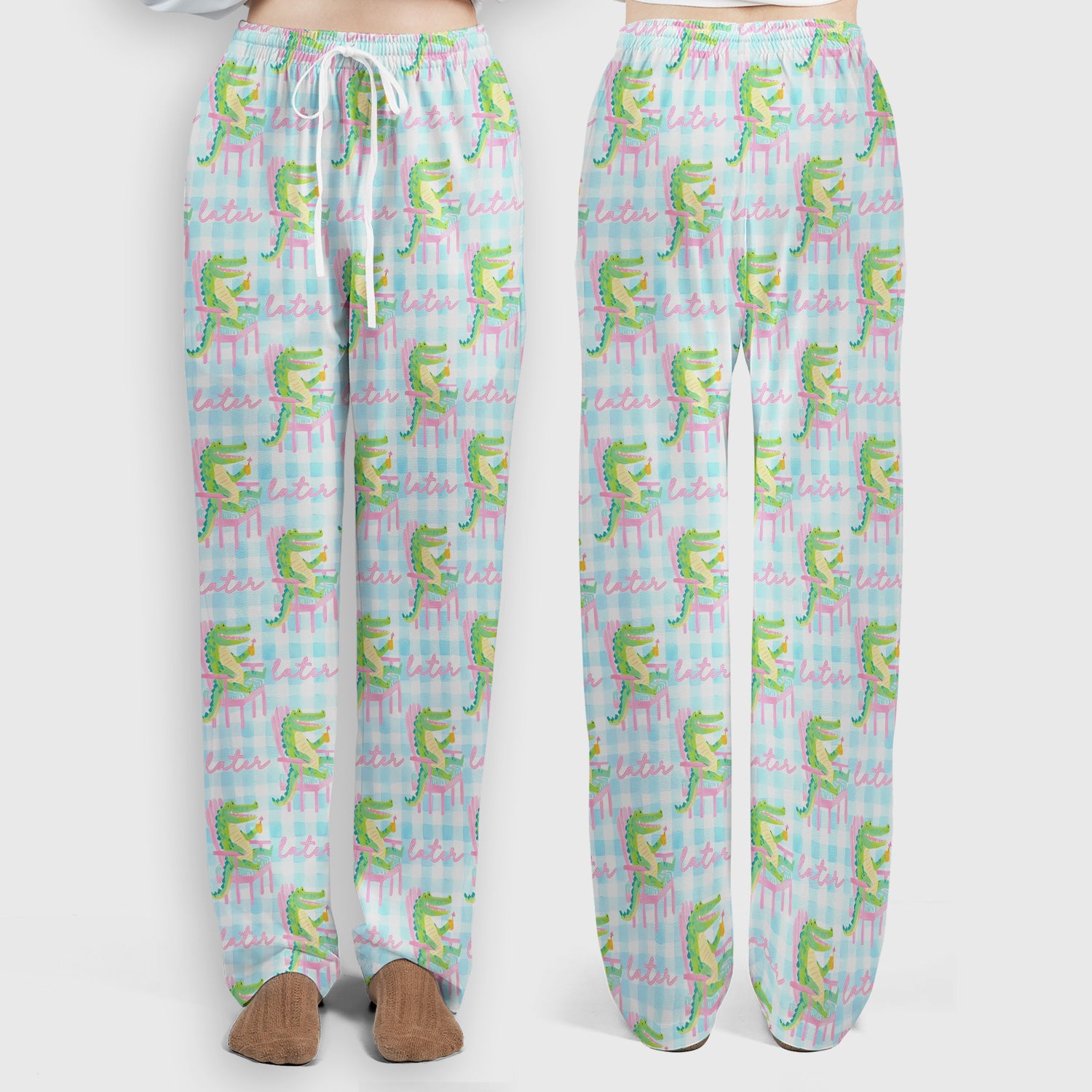 Funny Lazy Crocodile Later Pattern Scrub Set, Scrub Pants and V Neck Top