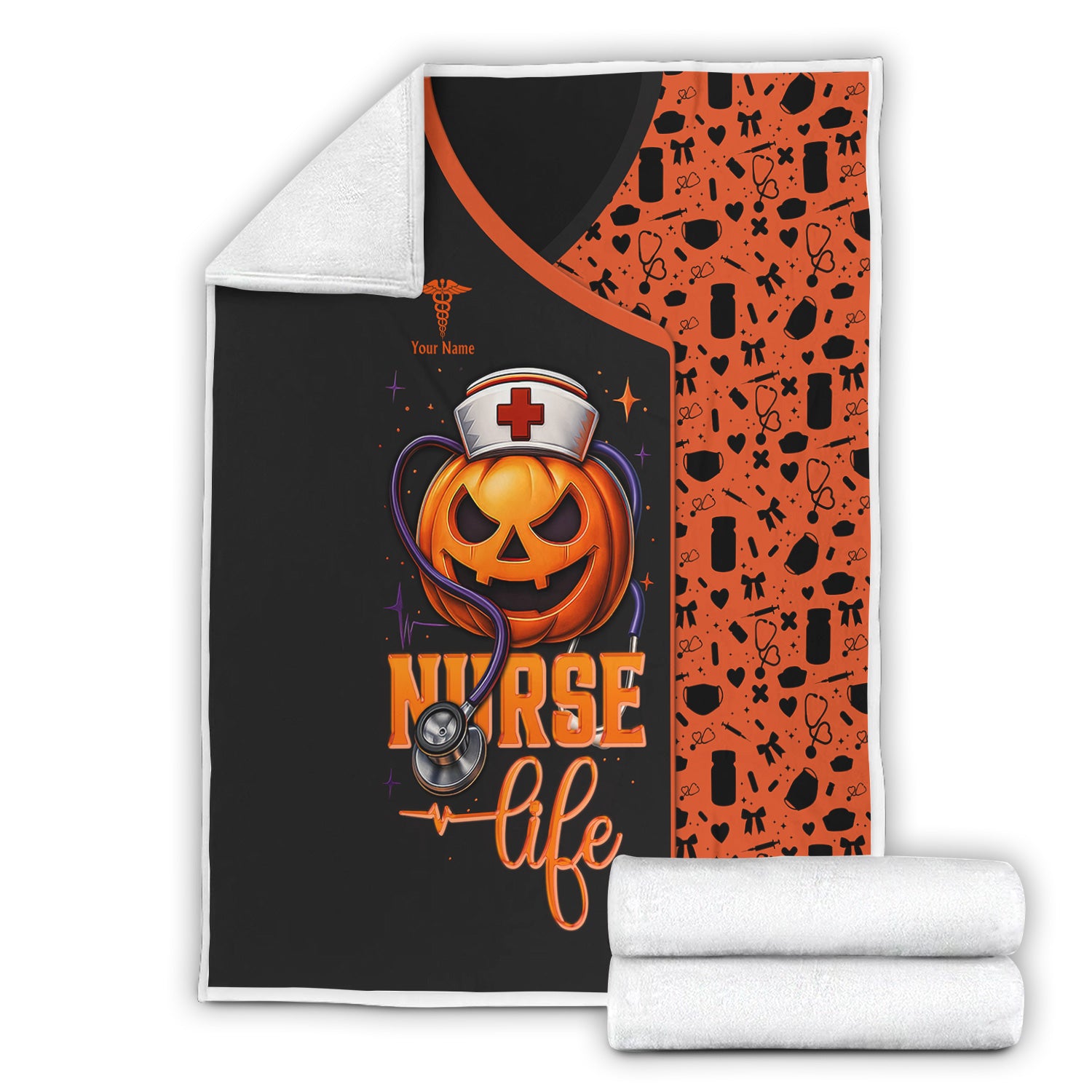Custom Nurse Halloween Blanket - Personalized Halloween Throw for RN, CNA, LPN - Cozy Gift for Medical Staff, Healthcare Workers