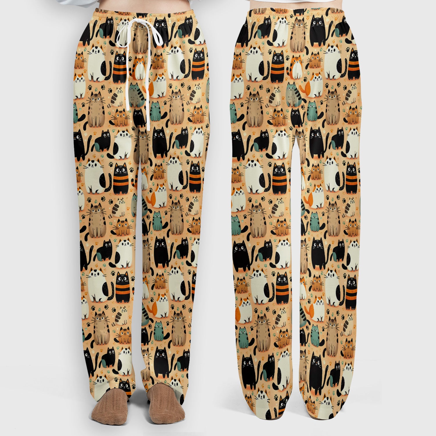 Cat Parade Doodle Pattern Scrub Set, Women's Scrub Sets