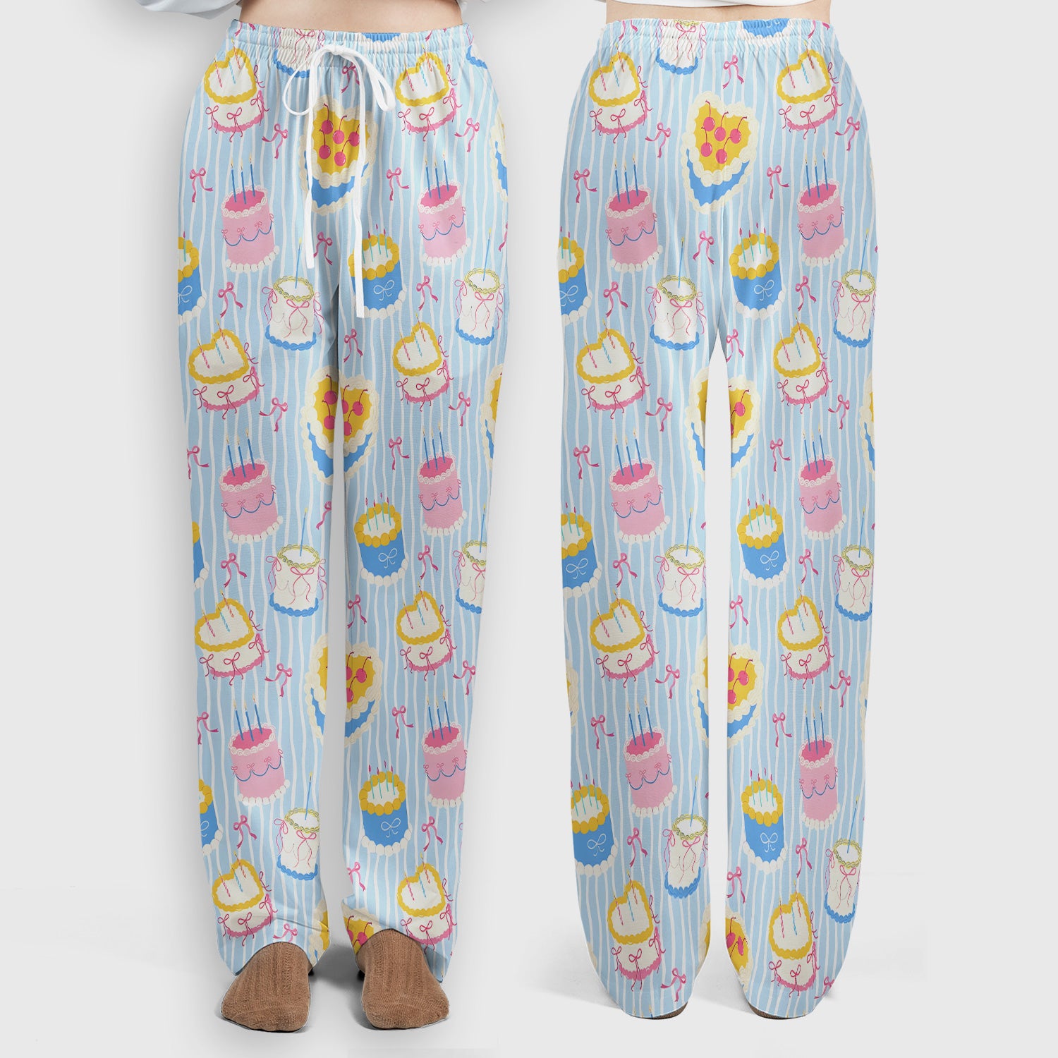 Coquette Cake Bow Stripe Pattern Scrub Set, Scrub Pants and V Neck Top