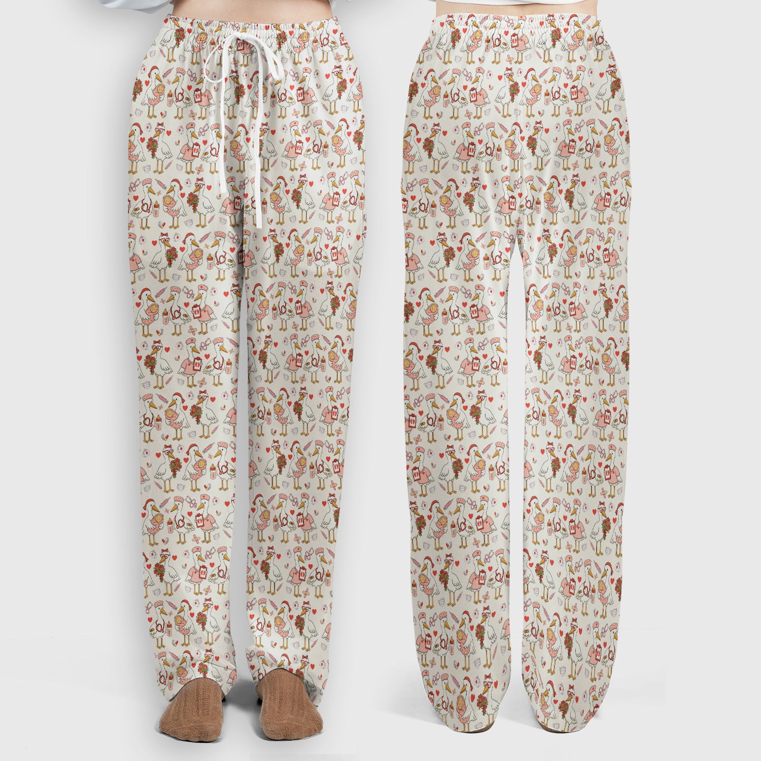 Cute Goose Nurse Valentine Print Scrub Set, Breathable Med Uniform