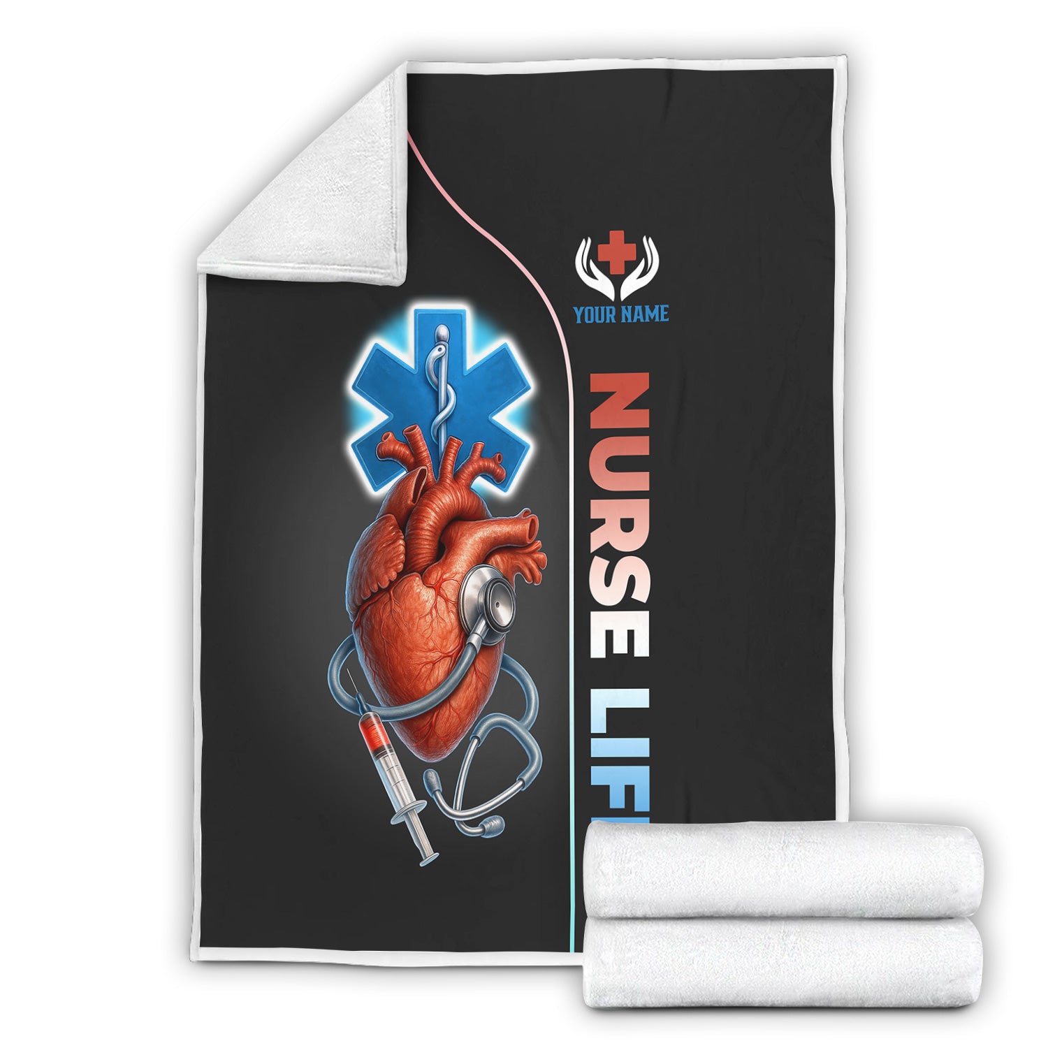 Personalized Anatomical Heart Nurse Blanket - Custom Name Nurse Life with Stethoscope Medical Design - Gift for RN LPN CNA