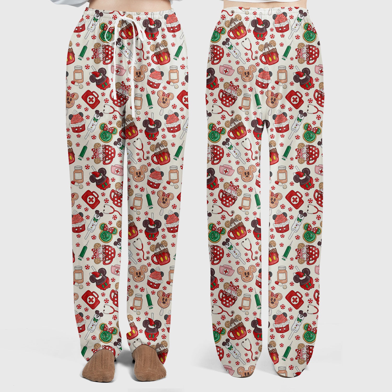 Gingerbread Christmas Comfortable Scrub Set for Nurses - Funny Cookies Candy Cupcake Pants and V Neck Top - Holiday Med Uniform