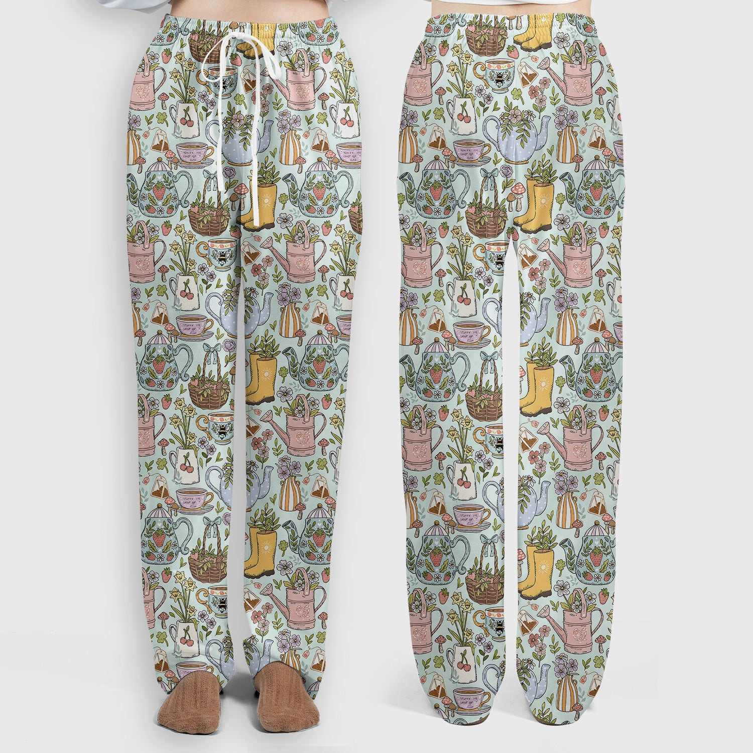 Garden Tea Party Floral Print Scrub Set, Scrub Pants and V Neck Top