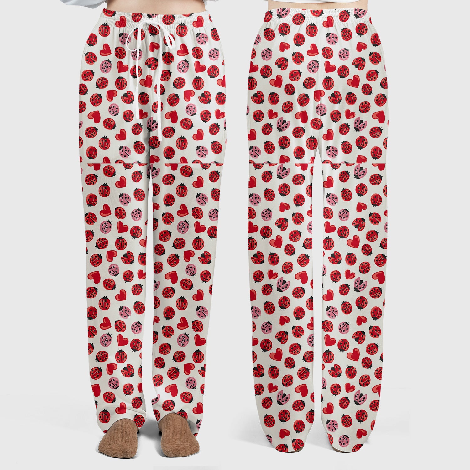 Cute Ladybug and Red Heart All Over Print Set, Women's Scrub Sets