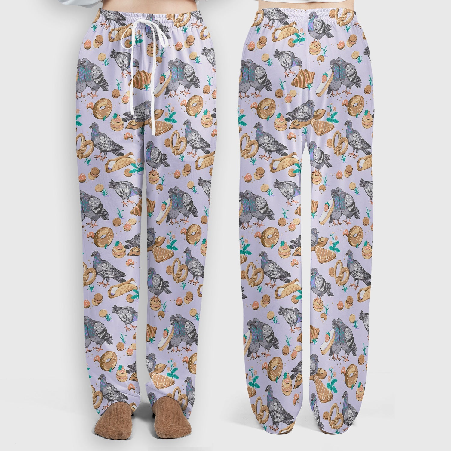 Funny Pigeon Bread Snack Nurse Pattern Scrub Set, Scrub Pants and V Neck Top