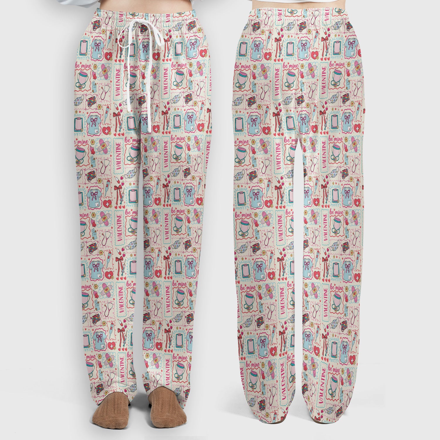 Valentine Medical Hearts Bandages Syringes Scrub Set, Breathable Med Uniform