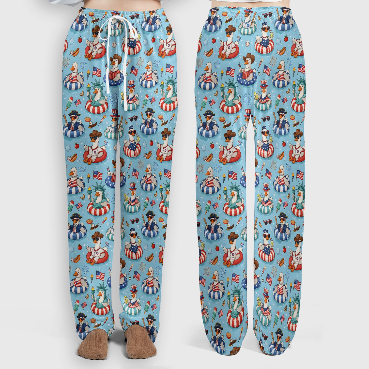 Funny Patriotic Duck Pool Party Pattern Scrub Set, Scrub Pants and V Neck Top