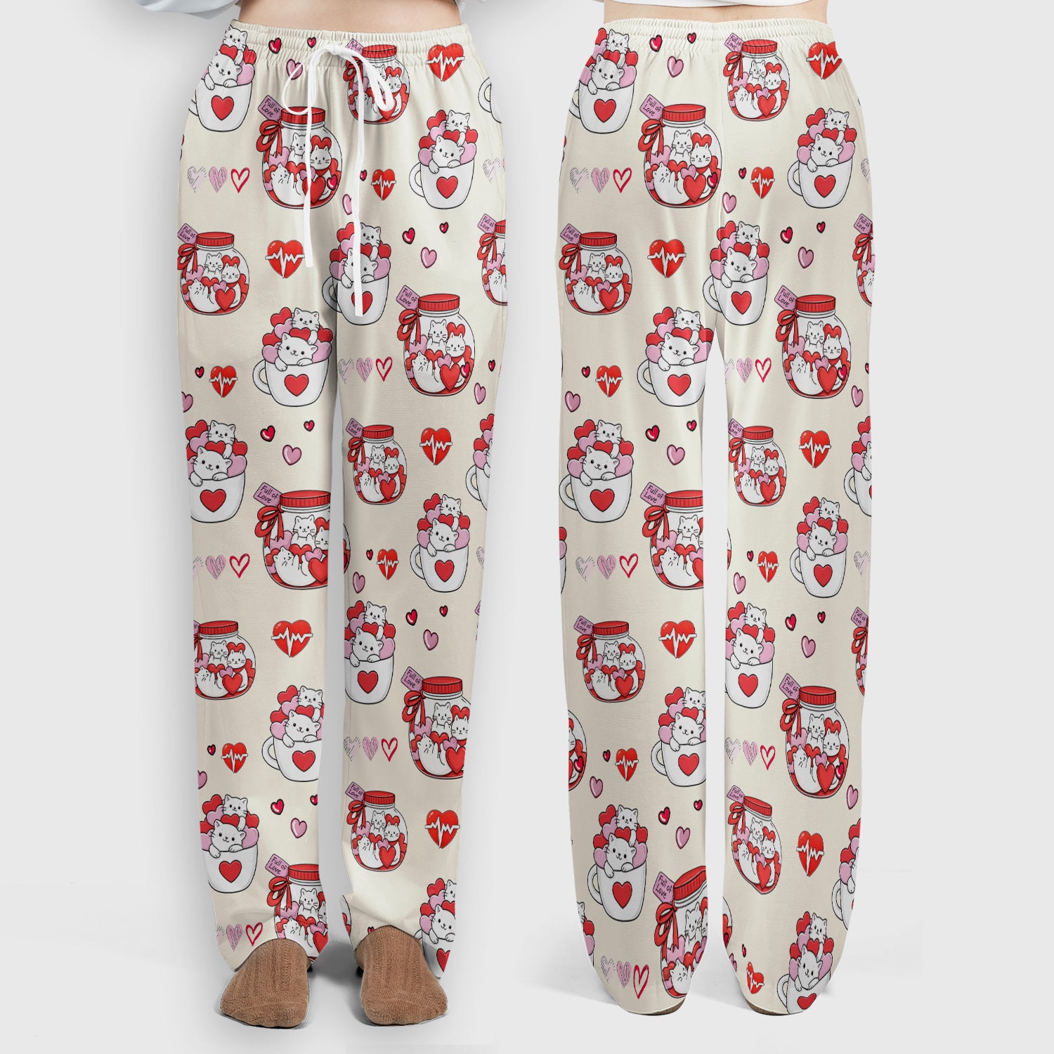 Cute Cat Valentine Nurse Scrub Set, Women's Scrub Sets Breathable Uniform