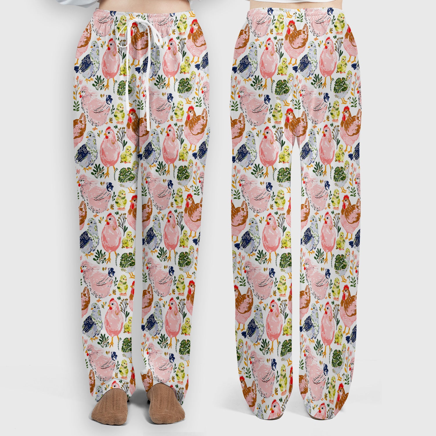 Cute Farm Chicken Hen Chick Pattern Scrub Set, Scrub Pants and V Neck Top