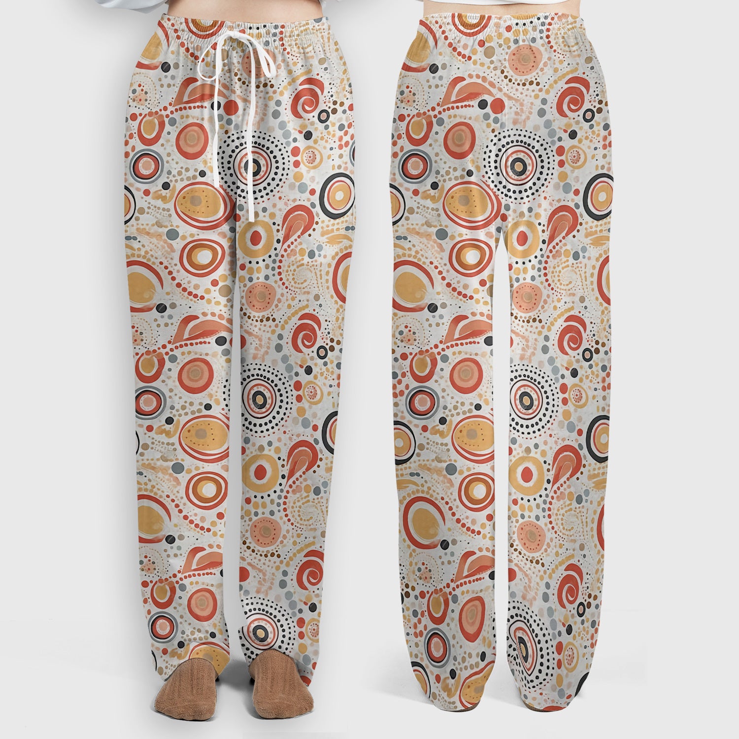 Abstract Earth Tone Dot Circle Pattern Scrub Set, Breathable Med Uniform