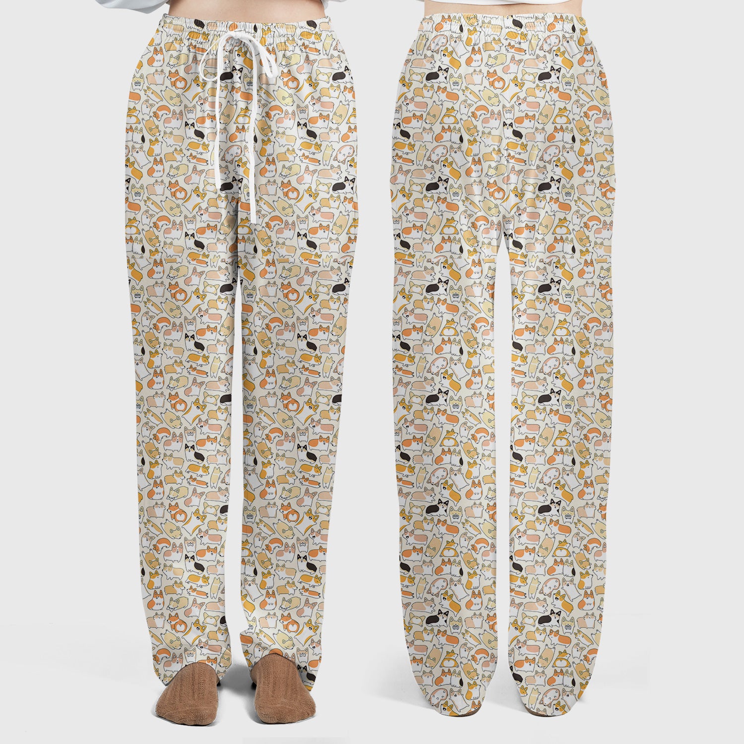 Cute Corgi Dog All Over Print Scrub Set, Scrub Pants and V Neck Top