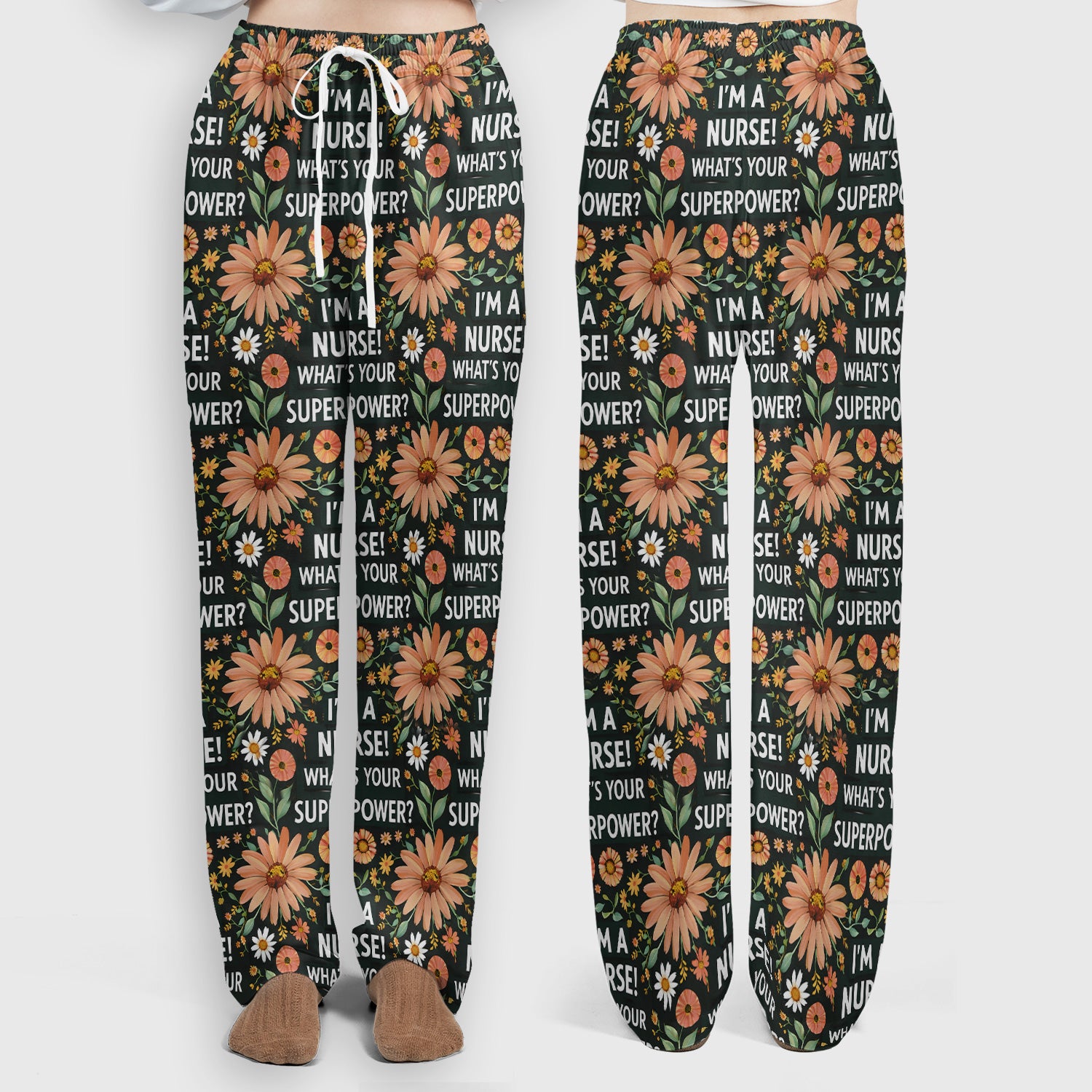 Funny Nurse Superpower Floral Pattern Scrub Set, Scrub Pants and V Neck Top