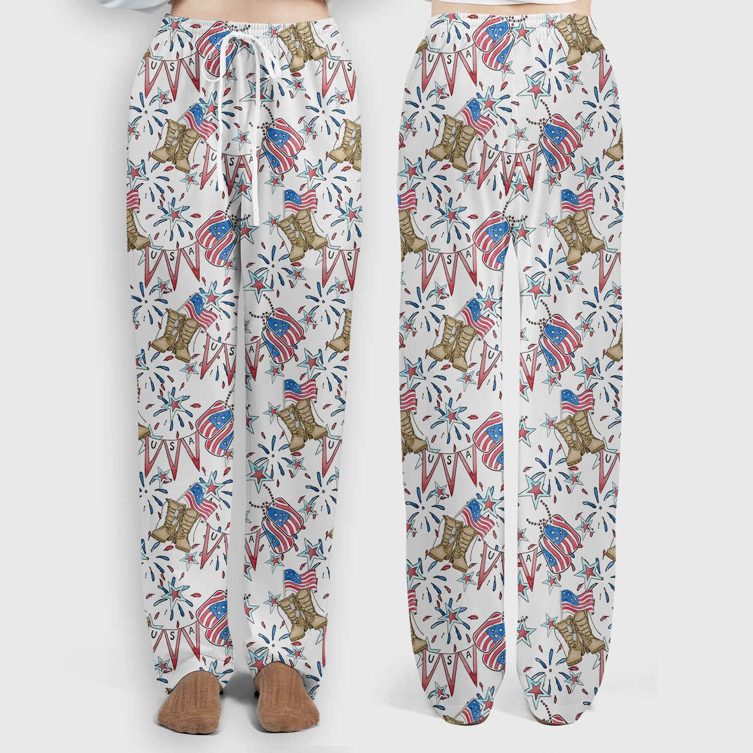 USA Boots Banner Pattern Scrub Set, Scrub Pants and V Neck Top
