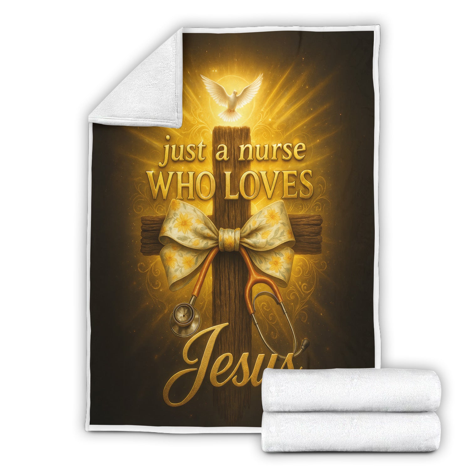 Just a Nurse Who Loves Jesus Blanket - Christian Fleece Throw for RN CNA - Personalized Faith Gift for Religious Nurses Women