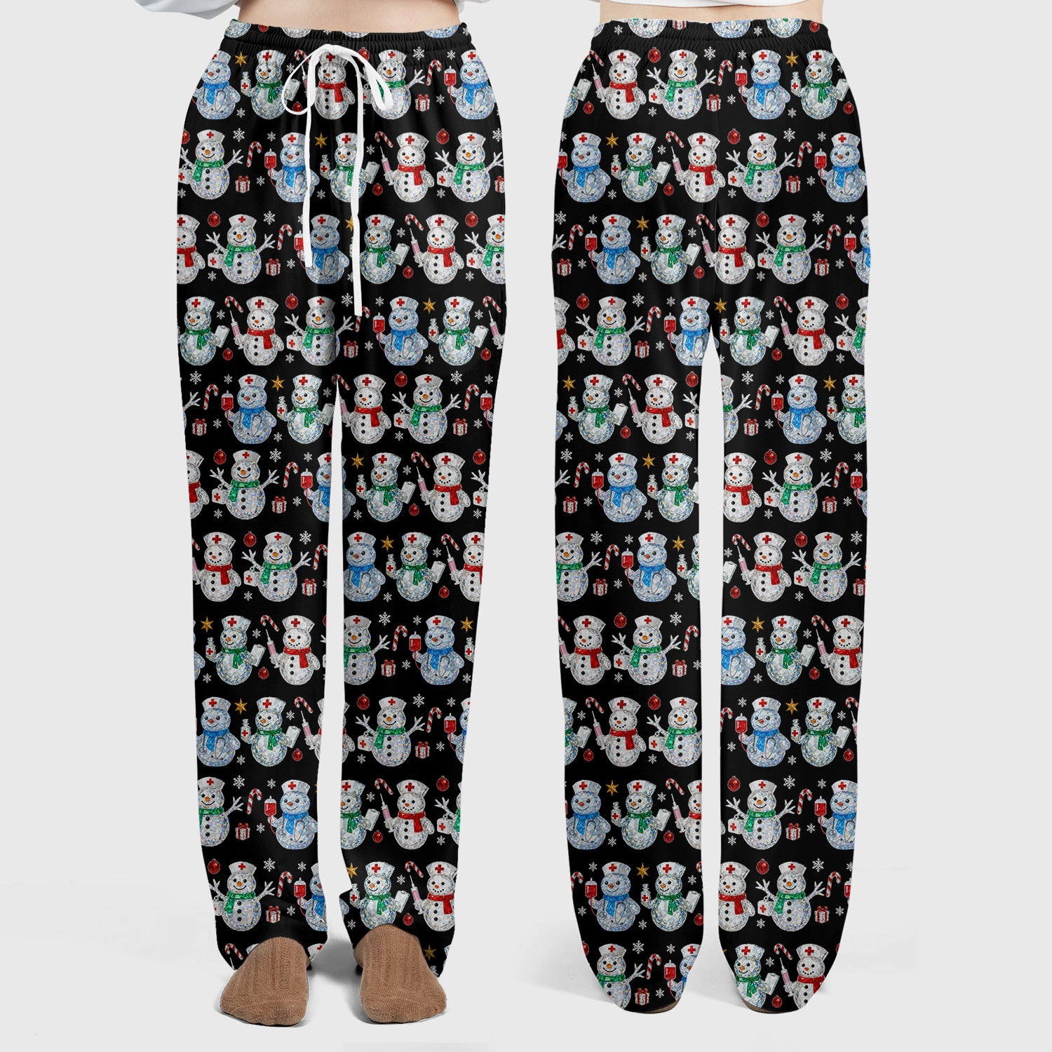 Nurse Snowman Christmas Scrub Set, Cute Holiday Medical Pattern Shirt For Women, Winter Snowflake Nursing Uniform