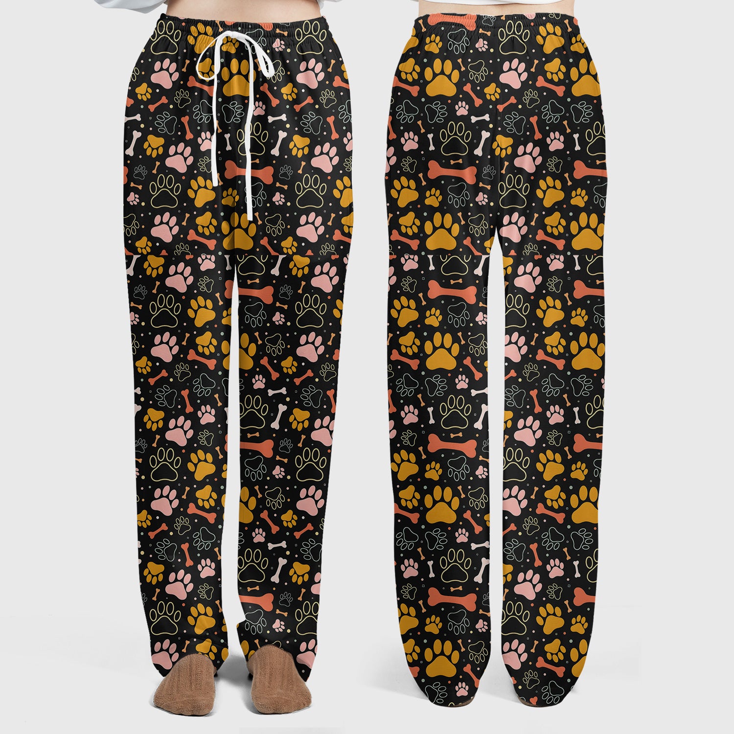 Cute Paw Print Dog Pattern Scrub Set, Breathable Med Uniform
