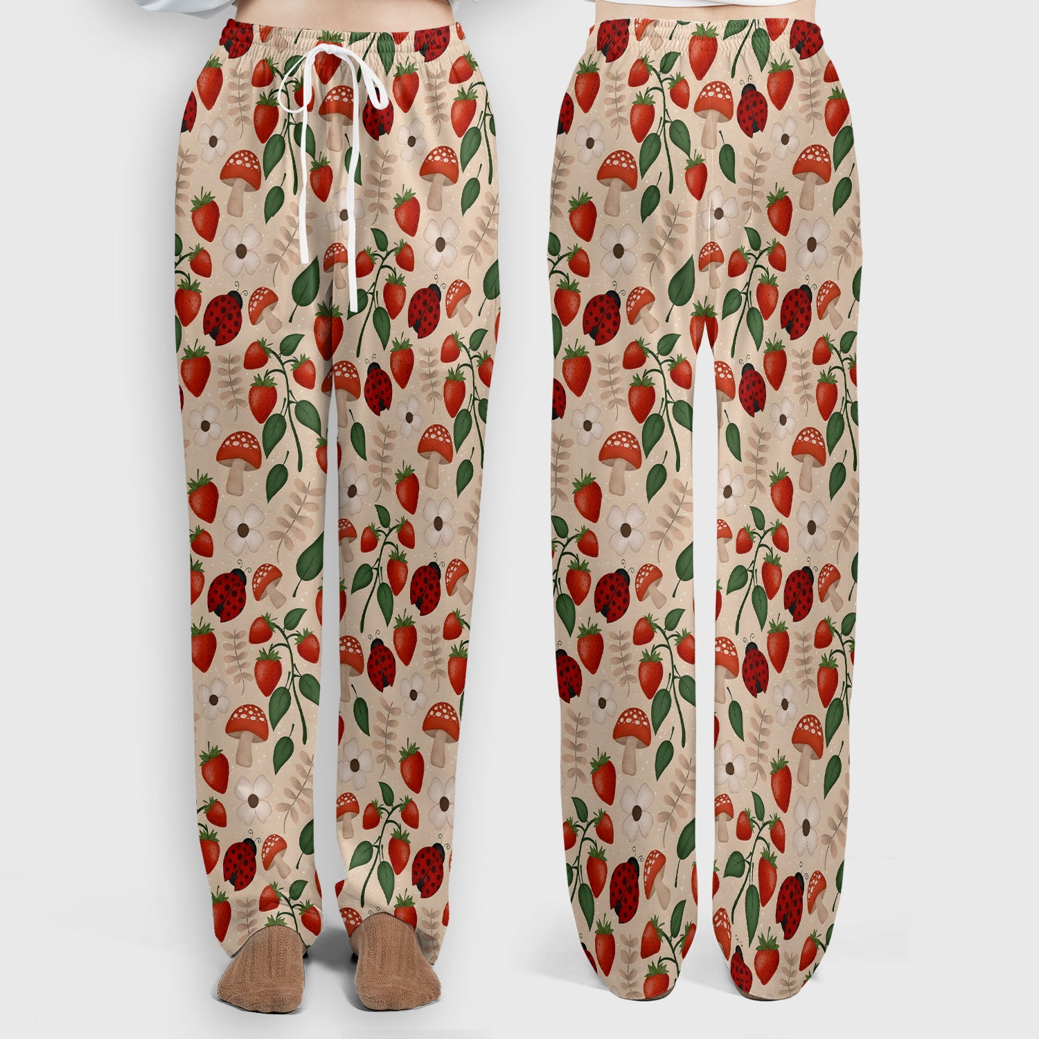 Strawberry Ladybug Mushroom Floral Scrub Set, Scrub Pants and V Neck Top