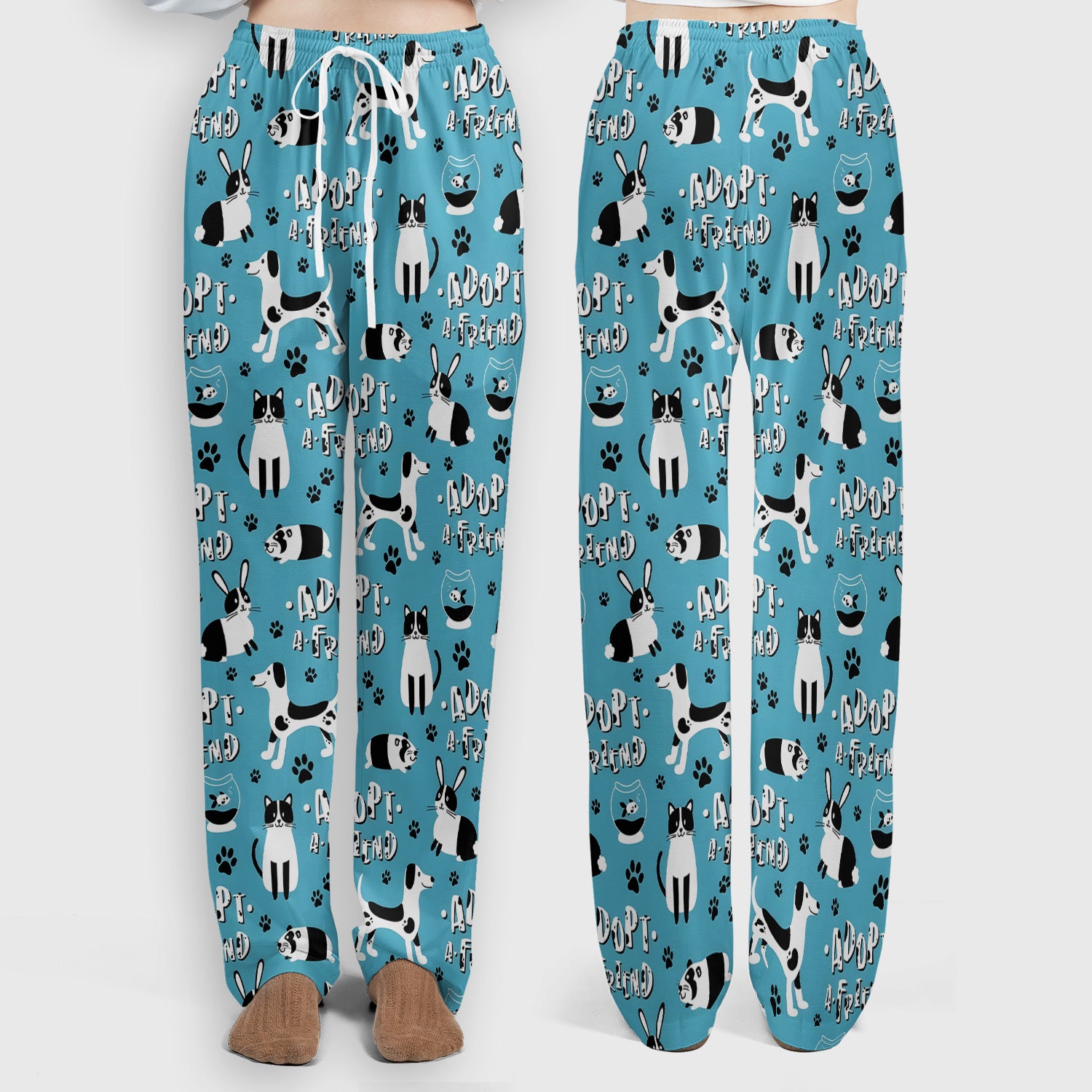 Cute Adopt A Friend Pet Pattern Scrub Set, Scrub Pants and V Neck Top