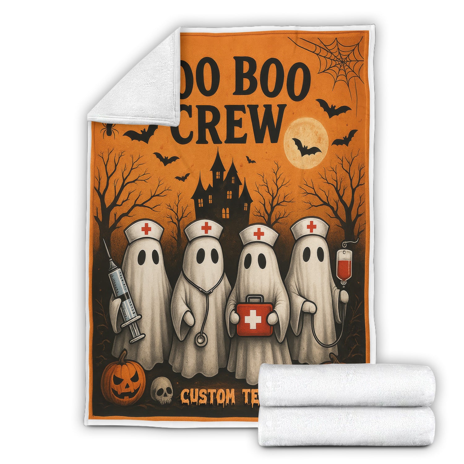 Halloween Boo Boo Crew Nurse Blanket - Funny Ghosts & Medical Equipment Design - Custom Text Gift for Healthcare Workers, Nurses, LPN, CNA