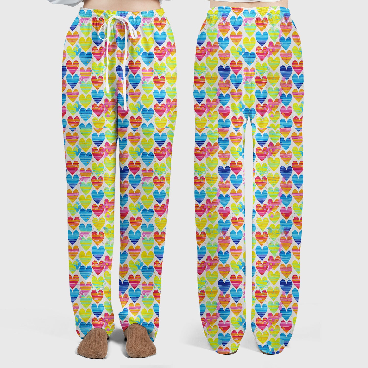 Bright Multicolor Rainbow Heart All Over Print Pattern Set, Women's Scrub Set