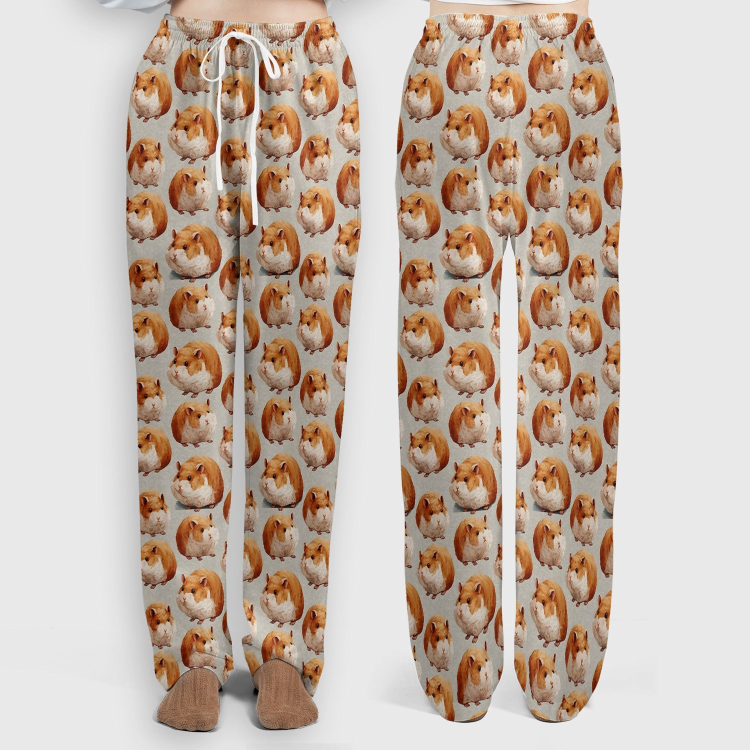 Cute Hamster Pattern Nurse Scrub Set, Scrub Pants and V Neck Top