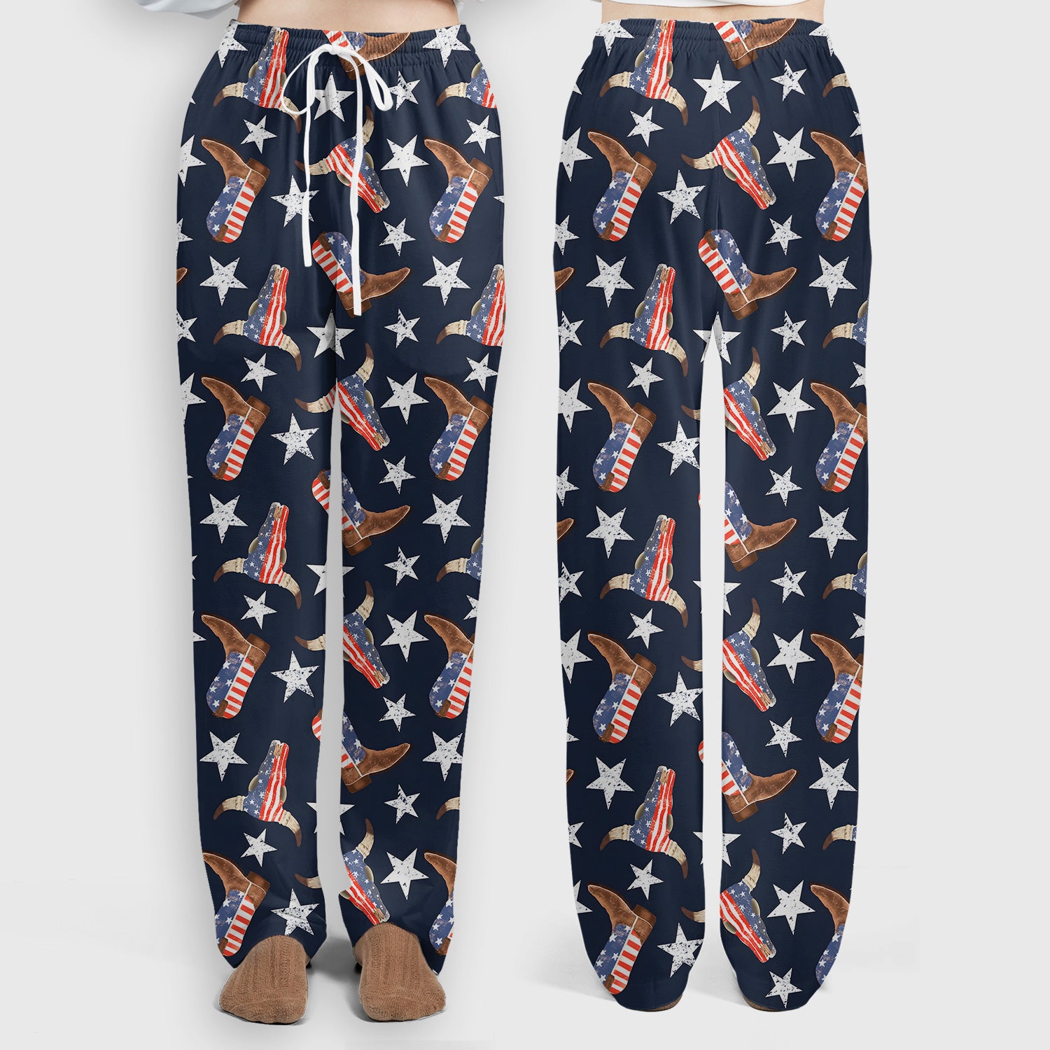 Western Boots Stars Pattern Scrub Set, Scrub Pants and V Neck Top