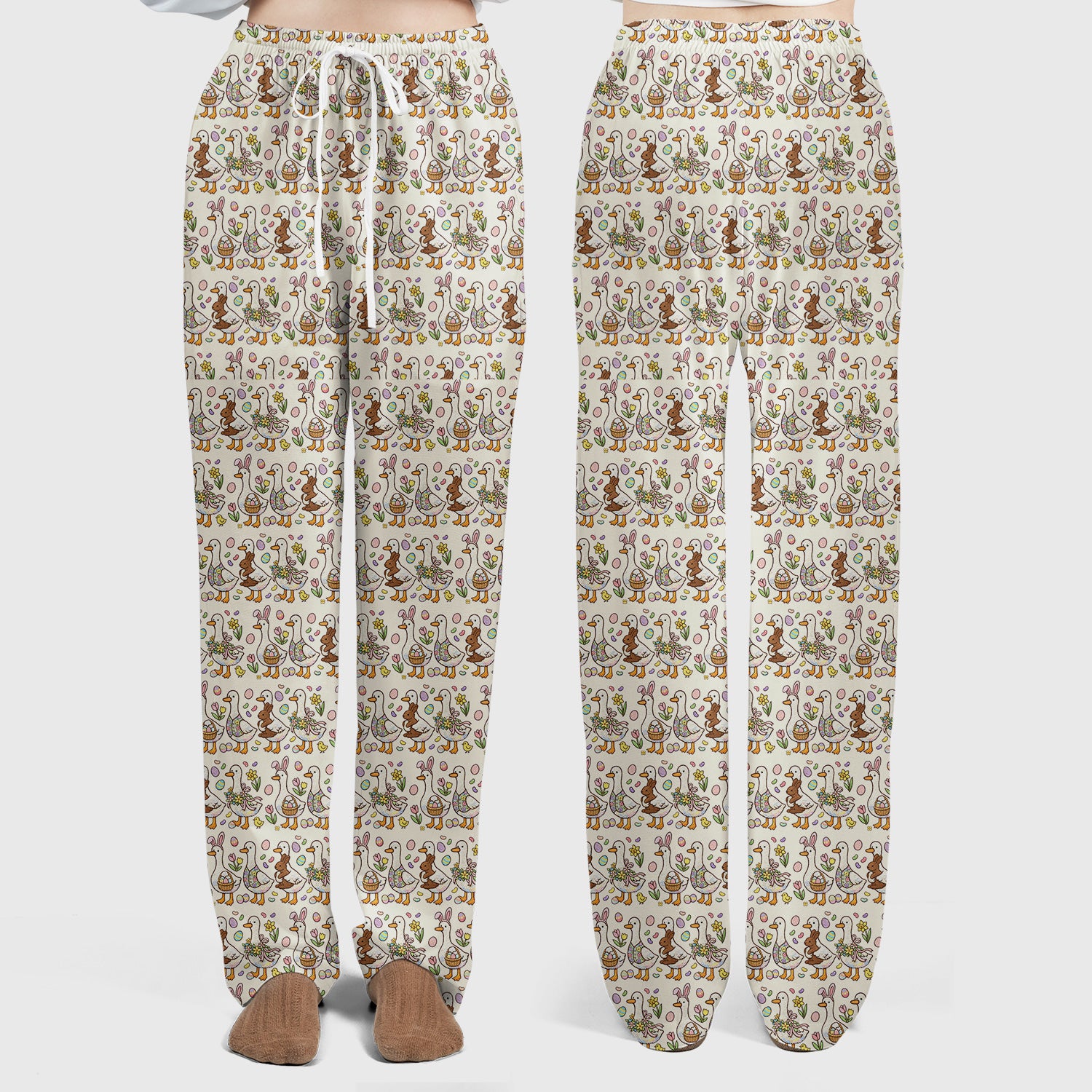 Easter Theme Duck and Bunny Egg Floral Print Scrub Set, Breathable Med Uniform