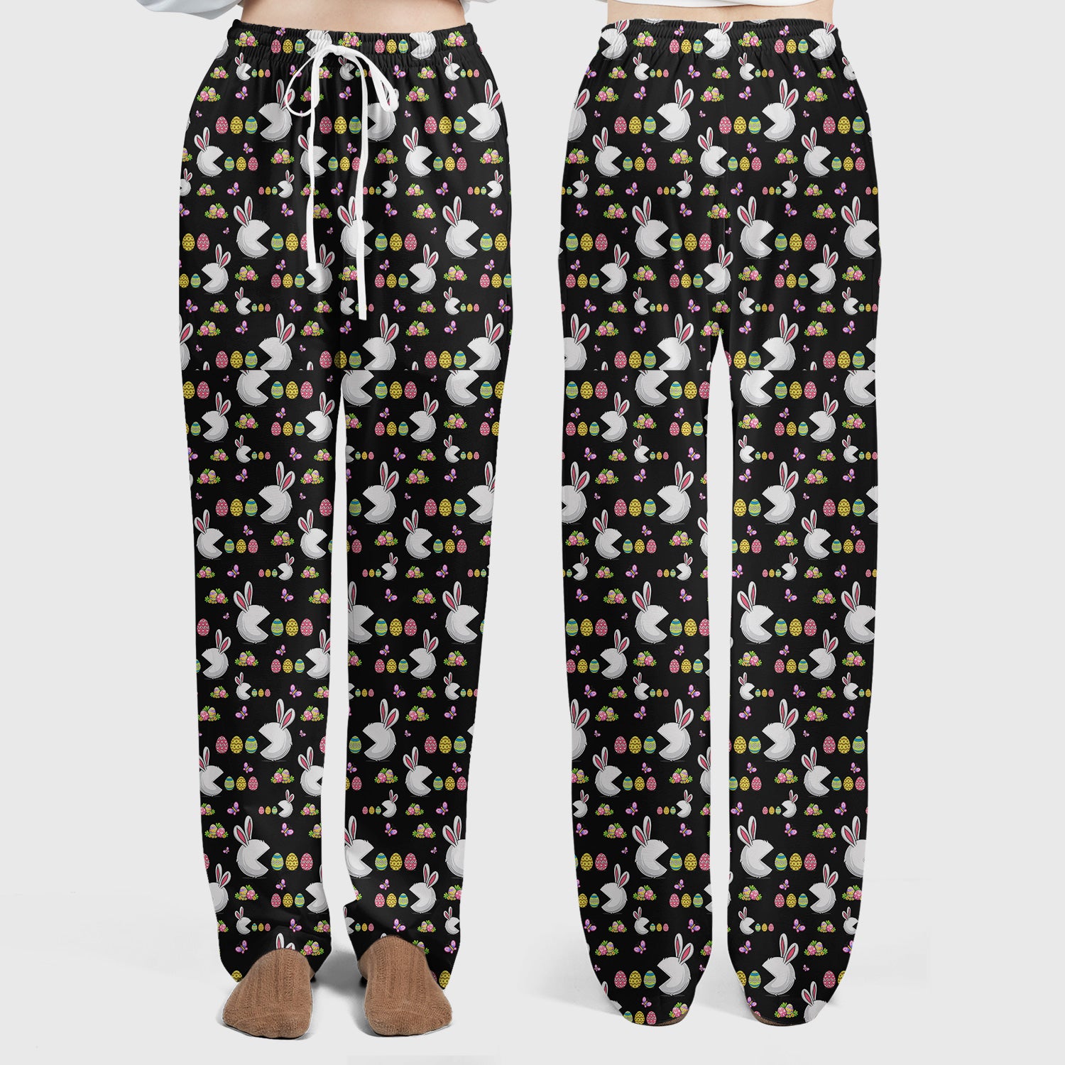 Easter Bunny and Colorful Eggs Print Scrub Set, Breathable Med Uniform