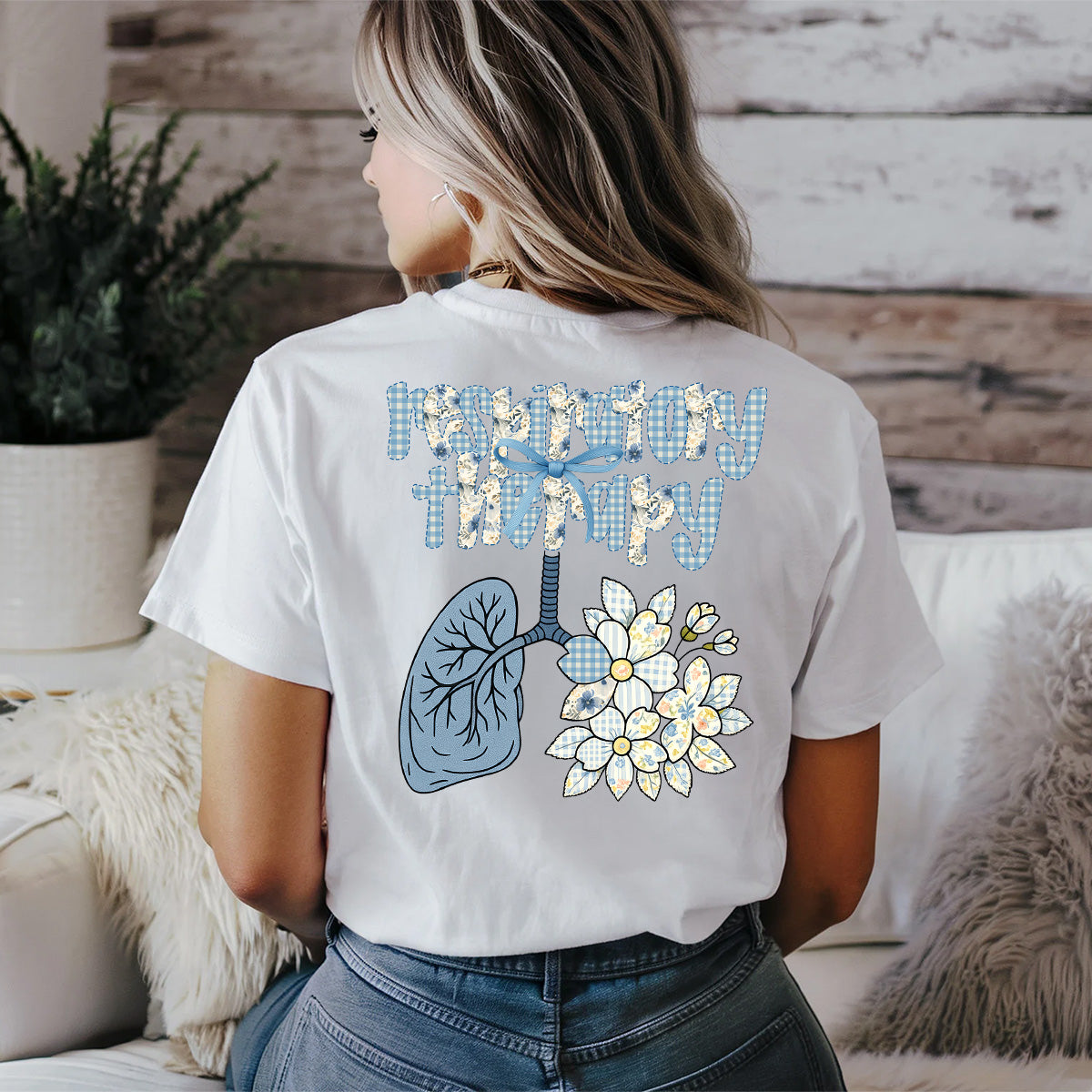 Custom Respiratory Therapy Nurse T-Shirt – Cute Lung Floral Design – Appreciation Gift for Women Medical Staff Healthcare Worker
