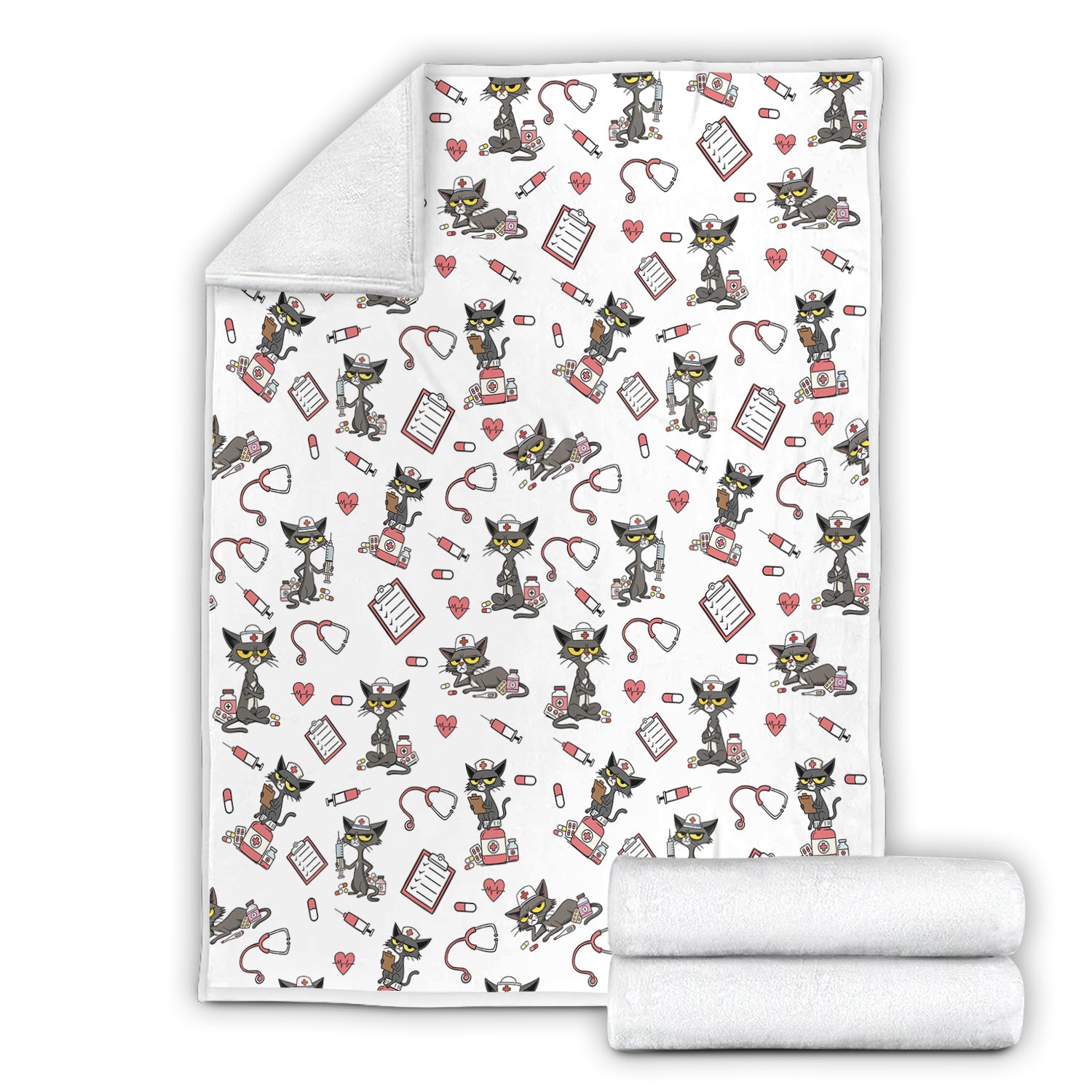 Personalized Cat Nurse Blanket - Cozy Throw with Medical Cat Print - Gift for RN, CNA, LPN, Medical Staff