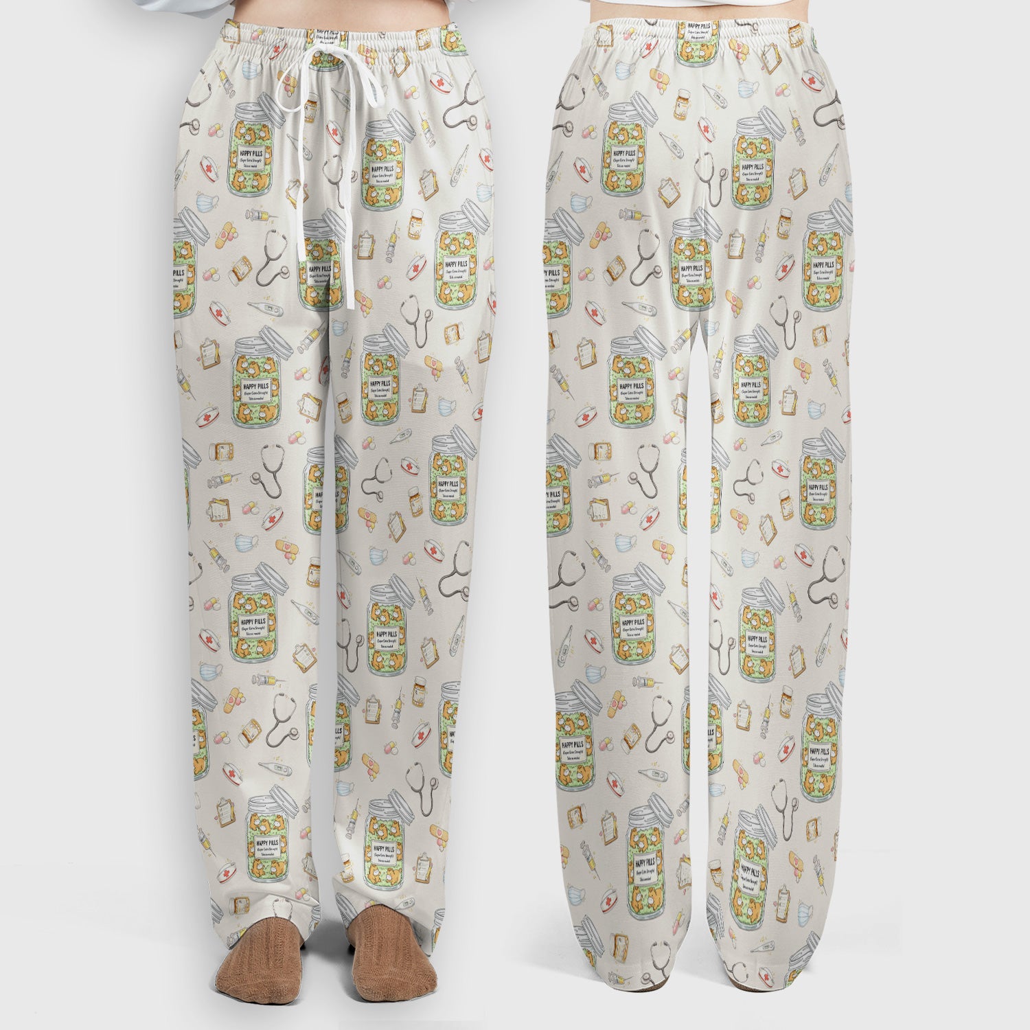 Happy Pills Horse Medical Print Women's Scrub Set, Scrub Pants and V-Neck Top