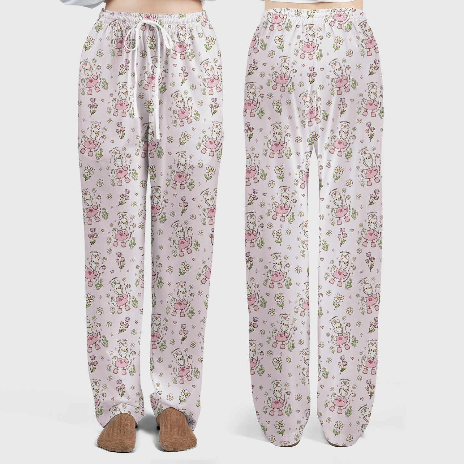 Funny Nurse Goose Daisy Print Scrub Set, Breathable Med Uniform