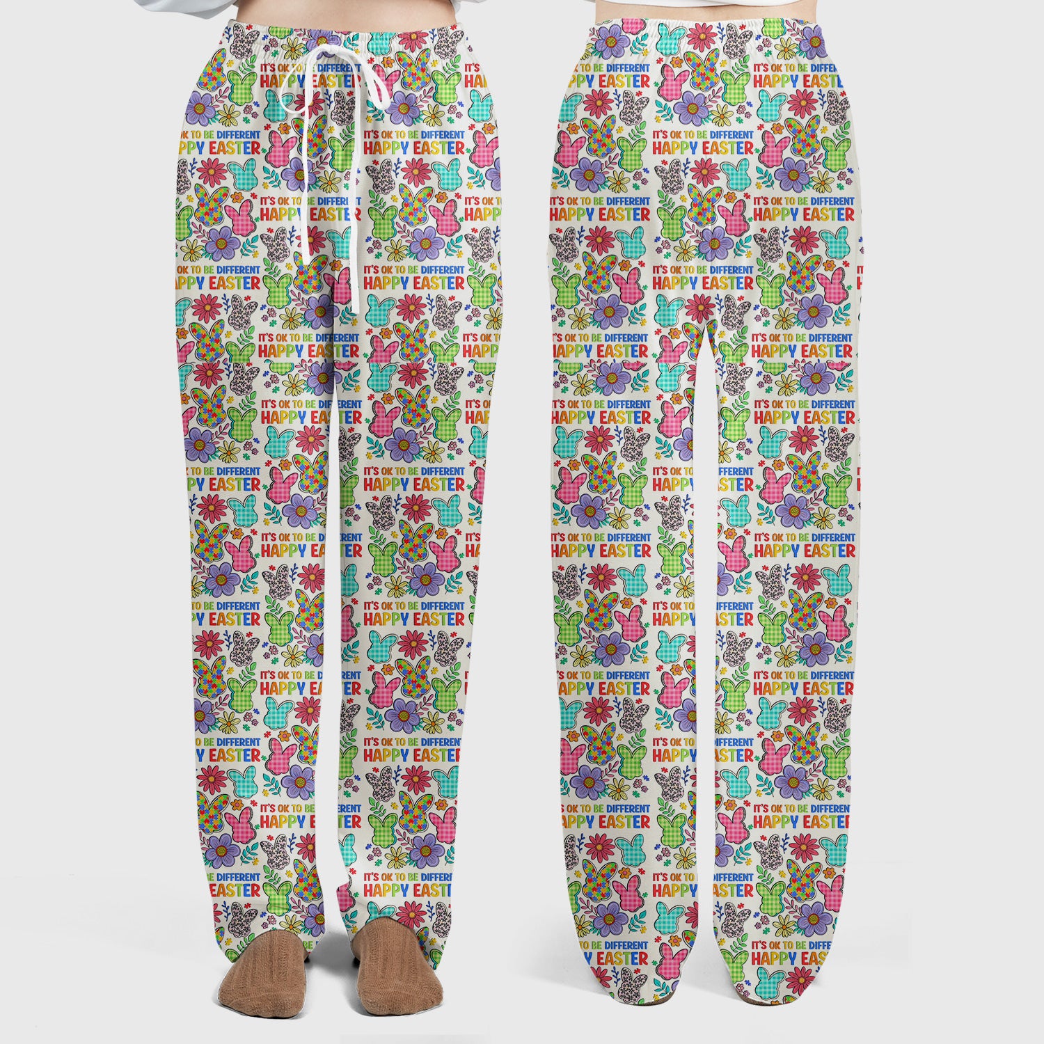 Happy Easter Bunny Floral Print Scrub Set, Breathable Med Uniform
