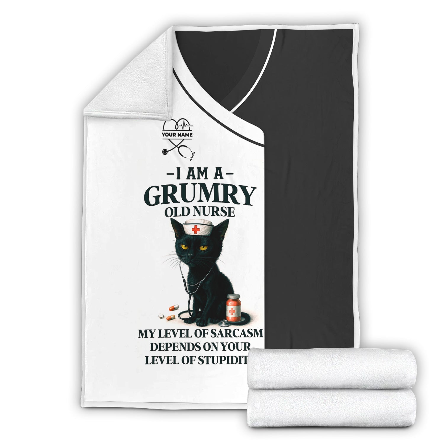 Grumpy Nurse Blanket - Black Cat Funny Quote Design - Sarcastic Gift for RN CNA LPN Female Healthcare Workers