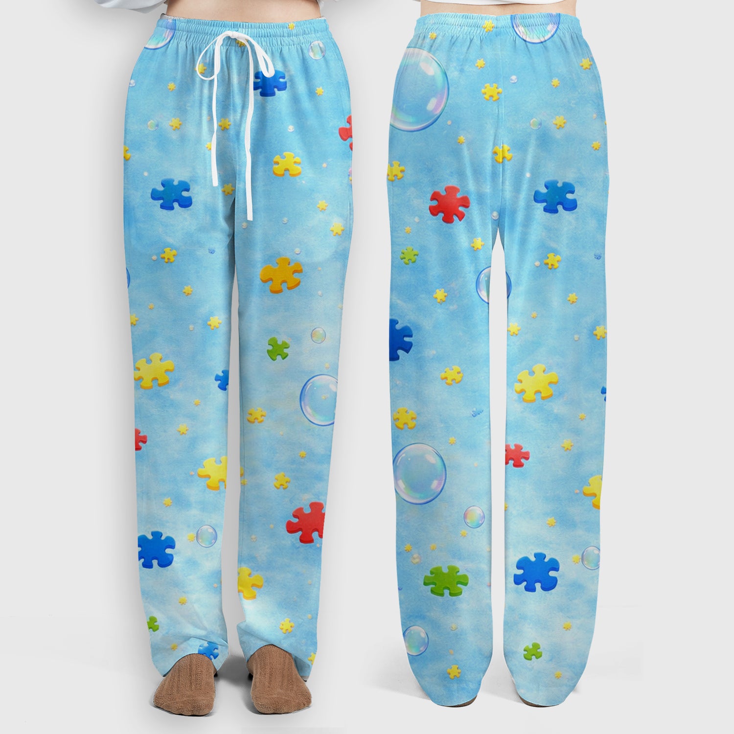 Autism Awareness Nurse Puzzle Love Needs No Words Pattern Scrub Set, Scrub Pants and V Neck Top