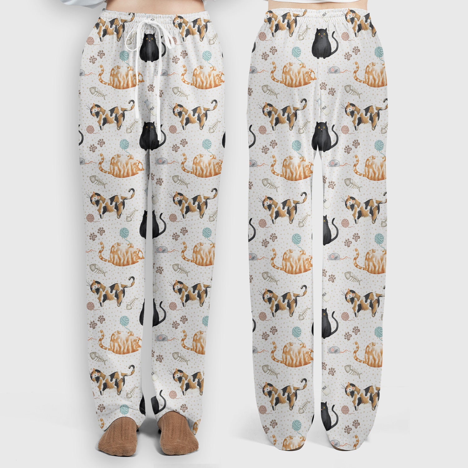 Cute Cat Yarn Paw Pattern Scrub Set, Scrub Pants and V Neck Top